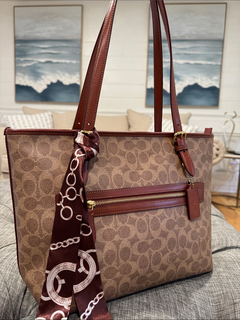 Coach Bag Taylor Brown Signature Coated Canvas Tote with Leather Trim - Picture 3 of 17